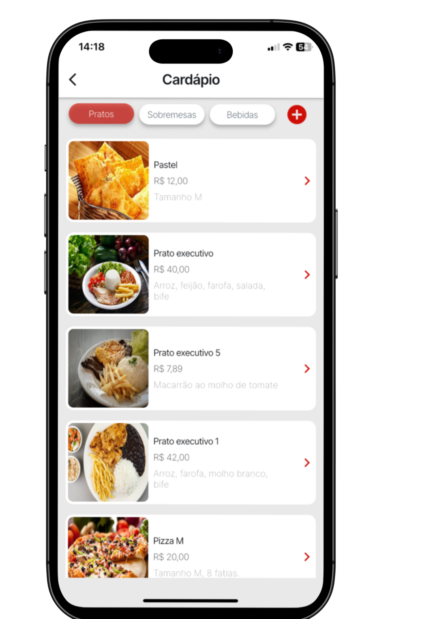 Mockup da tela de gestão do App Comerciante